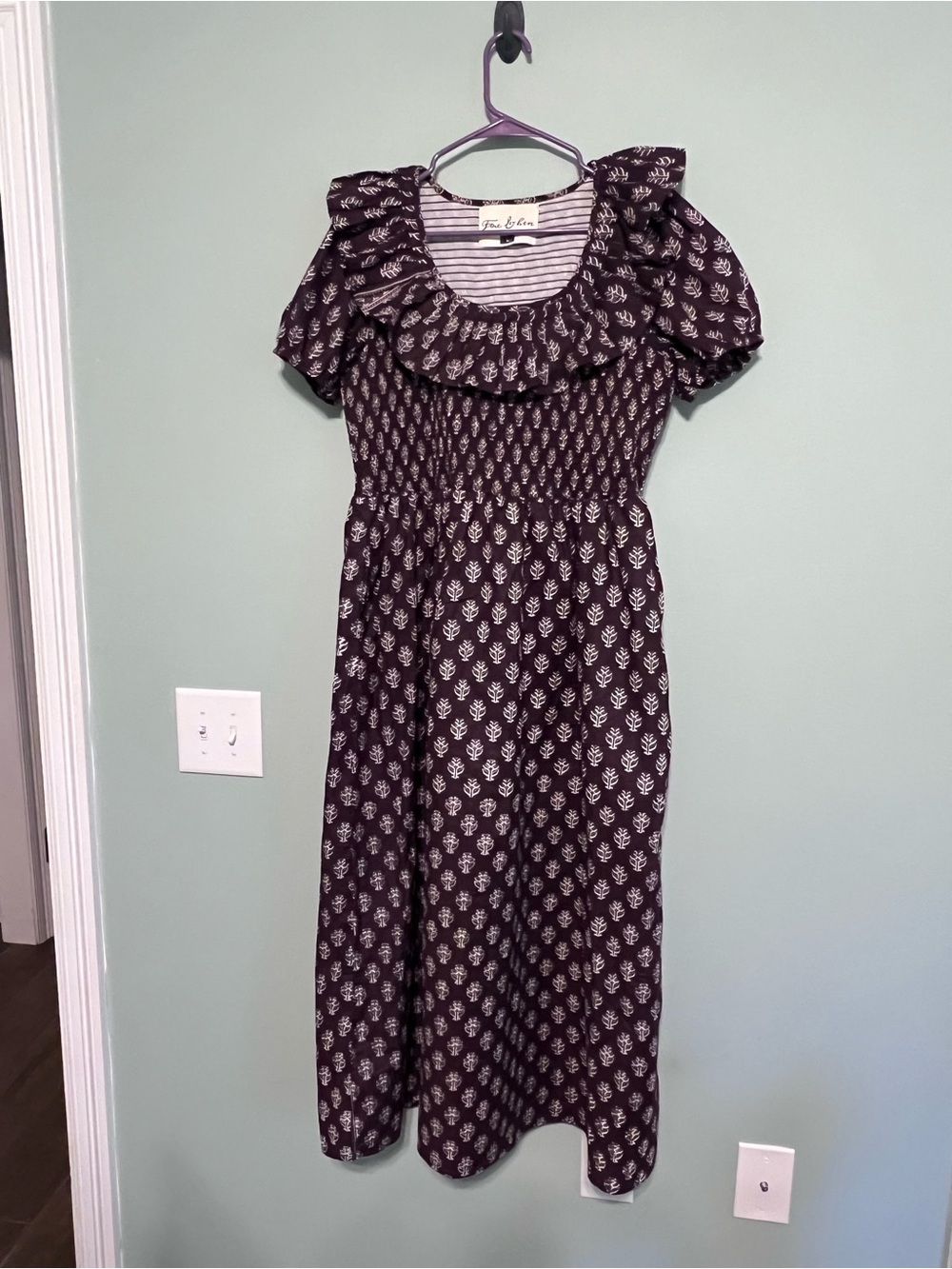 Fox & Hen Plum Puff-Sleeve Smocked Dress